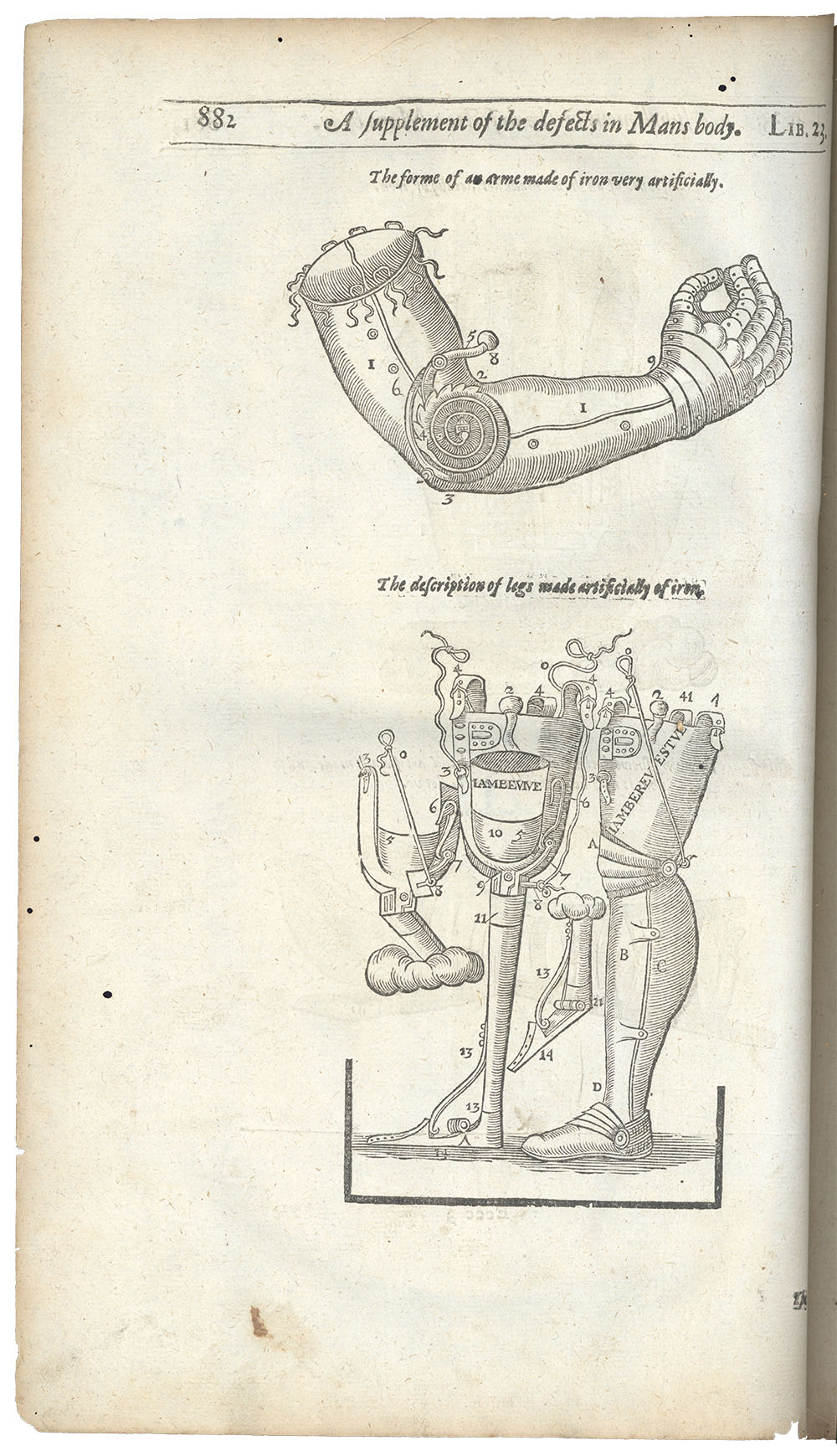 <p>Page 882. Image of 17th century prosthetic limb.</p>
