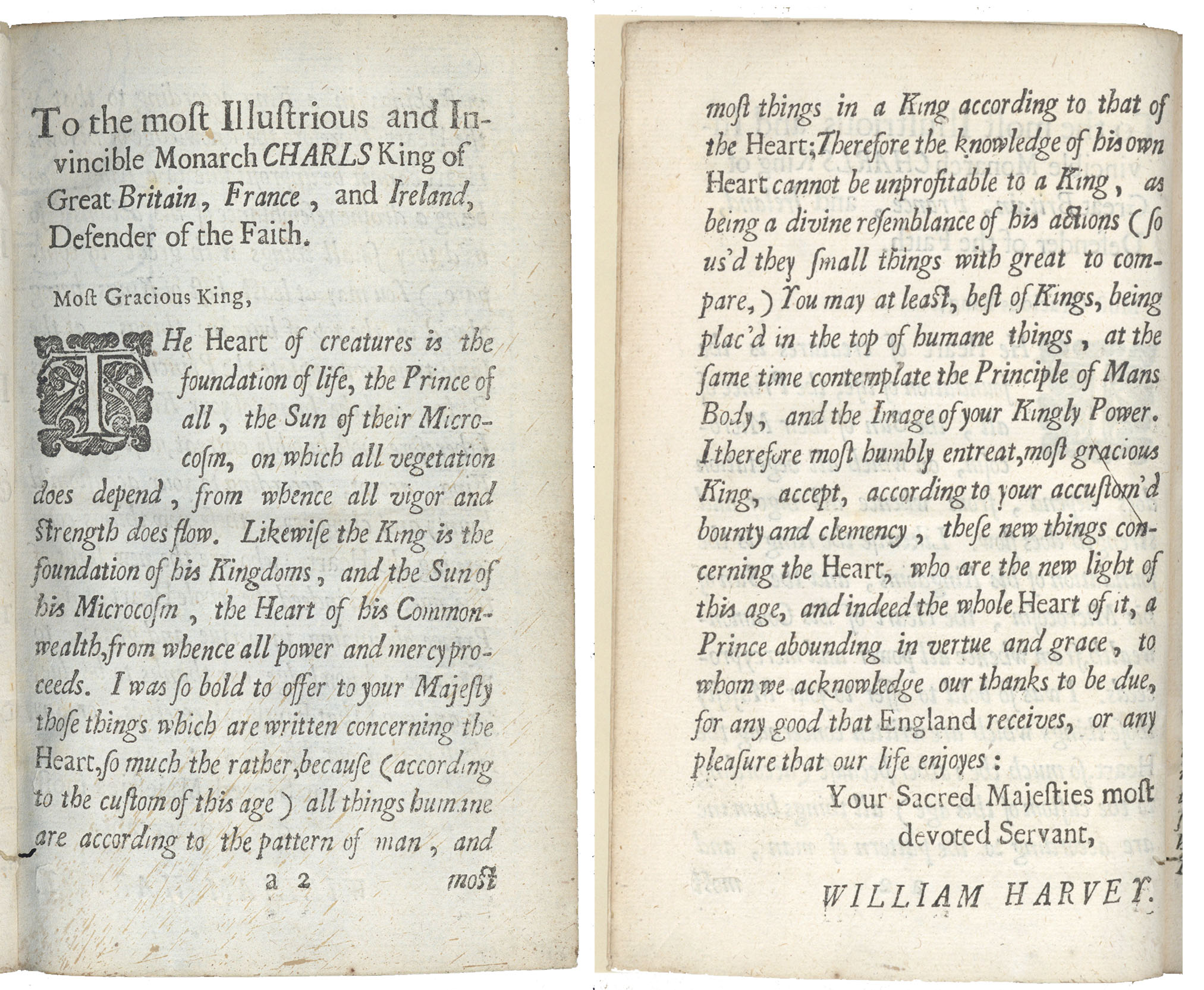 <p>Harvey included a letter of dedication to Charles I, King of England in his book The Anatomical Exercises of Willian Harvey concerning the motion of the Heart and Blood, showing the importance of royal patronage in developing new medical theories. Despite being physician to both James I and Charles I many doctors refused to believe Harvey’s work and instead clung on to the belief that Galen was correct.</p>
