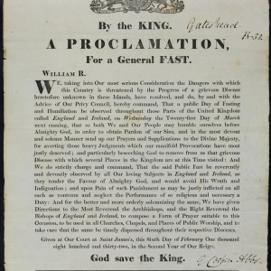 Poster from the King calling for a fast to implore God to stop the spread of cholera